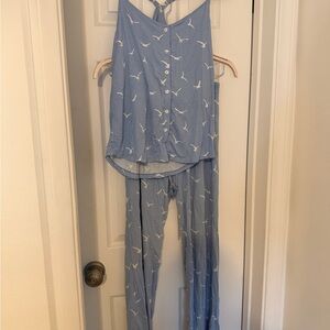 PJ Salvage Light Blue Bird Print Pajama Set